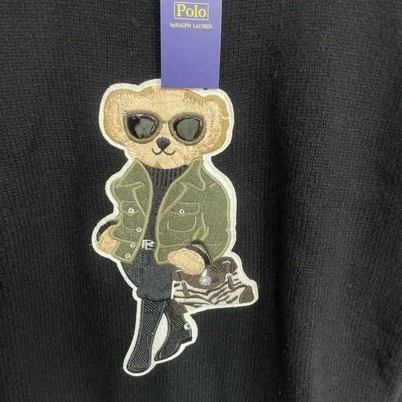 Polo by Ralph Lauren Black Crewneck Sweater with Bear Motif